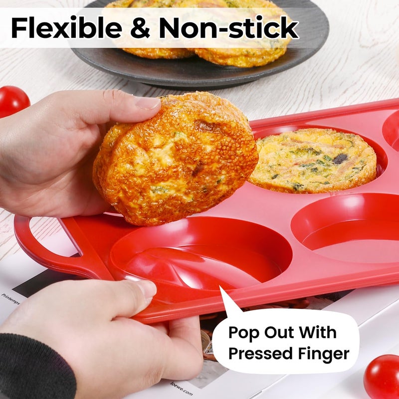 CAKETIME Silicone Muffin Top Pan with Metal Frame, 4 Inch Jumbo Non Stick Round Egg Baking Pan for Oven English Muffins, Whoopie Pies, Corn Bread, Egg Bites, Breakfast Sandwiches Tarts 2 Pack Red - Image 5